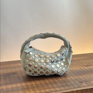 Genuine Leather Suede Studded Light Blue Mini Bag